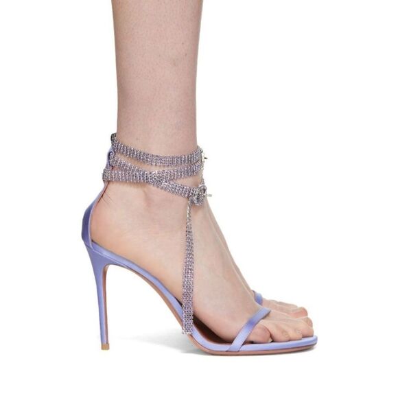 Amina Muaddi Giorgia Crystal-Embellished Satin Sandals size 36 - Picture 2 of 16